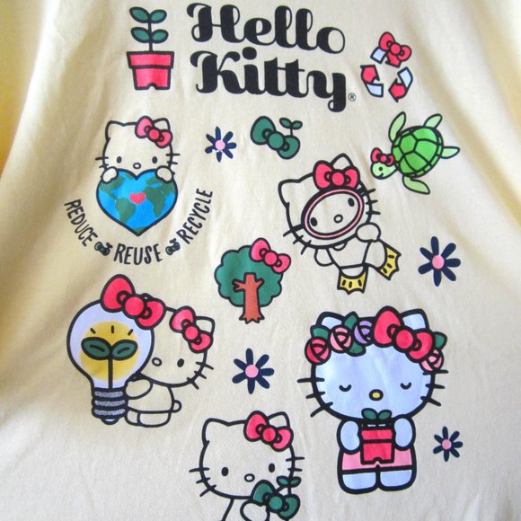 Hello Kitty Reduce Reuse Recycle Sanrio Yellow T-Shirt - Picture 2 of 5
